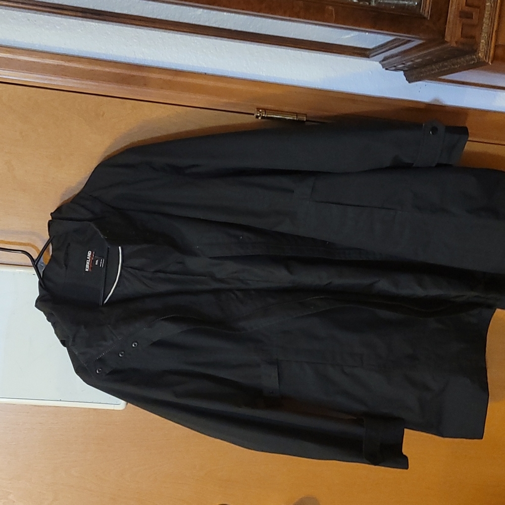 Mid thigh length black rain jacket, Women's XXL
